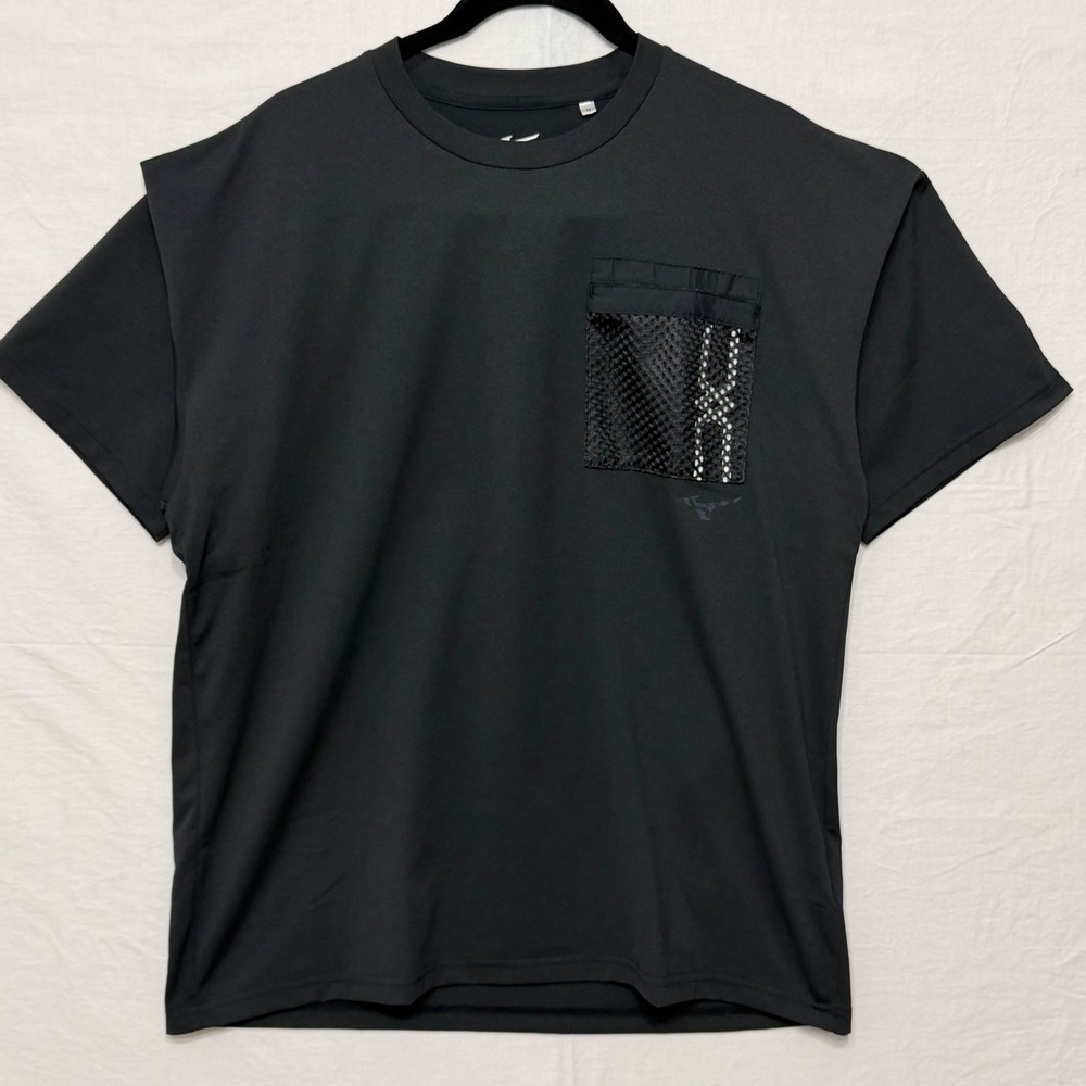 Mizuno Quickdry Plus Mens Black Mesh Pocket T-Shirt Performance Top Size M